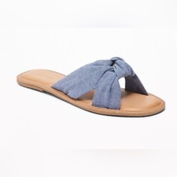 Old Navy Shoes - 💙 Old Navy Denim Blue Bow Slide Sandals Sz 6 – Casual Summer Travel Vibes ☀️